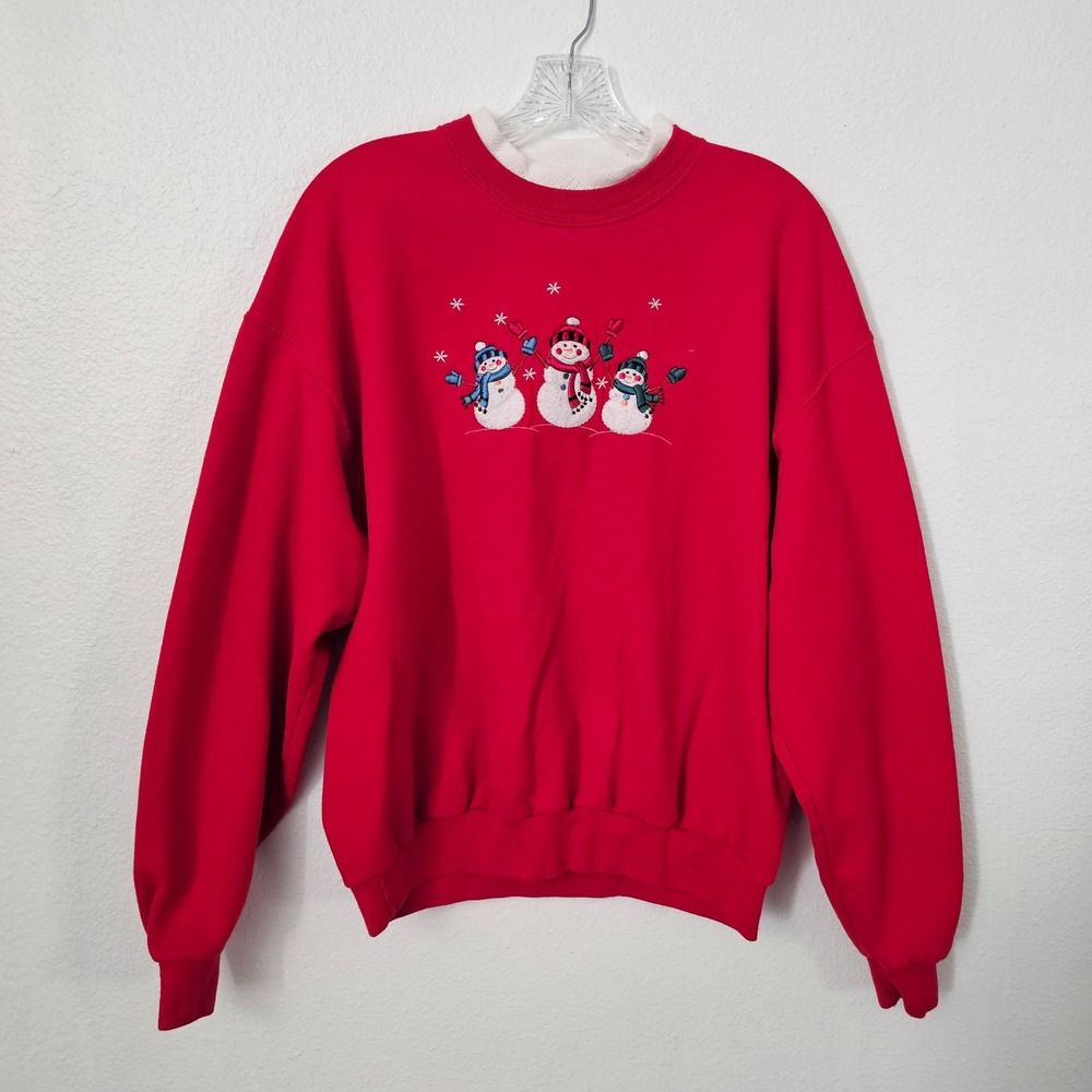 Vintage Red Snowman Pullover Women's Size Large